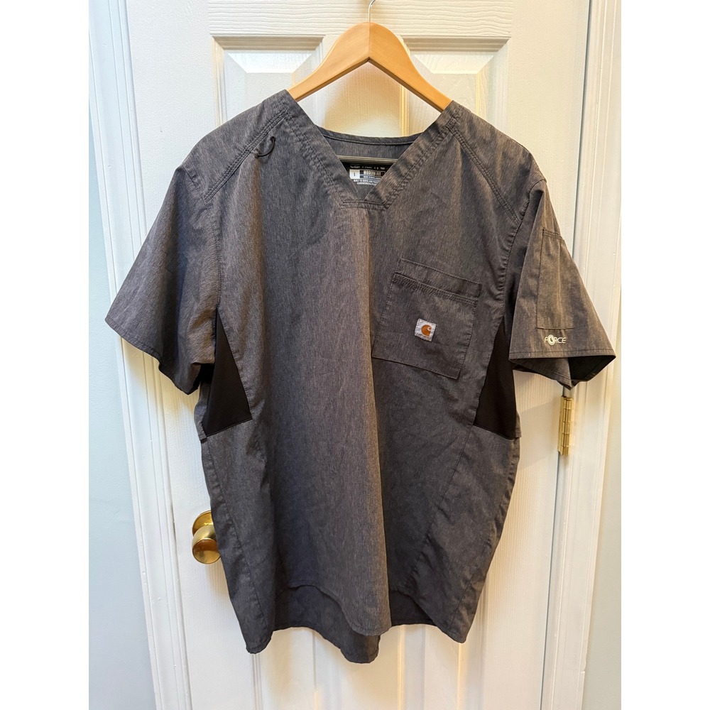 Carhartt Force Modern Fit Scrub Top Mens Large Grey V-Neck C15106 Pocket Vented